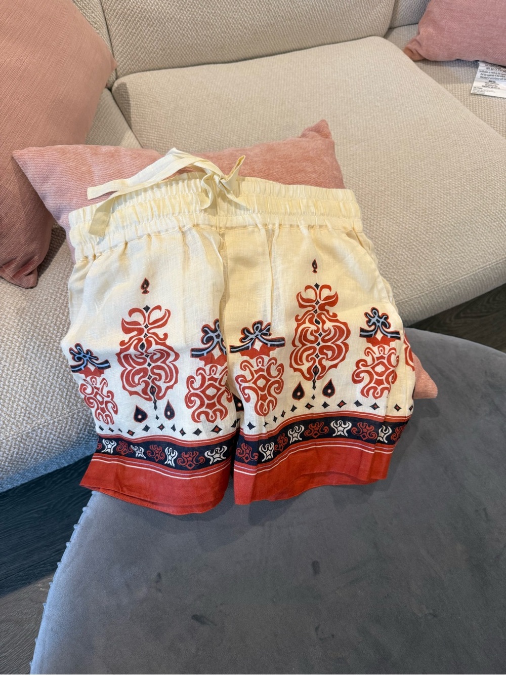 A.L.C. Cream Shorts with Red and Navy Embroidered Border